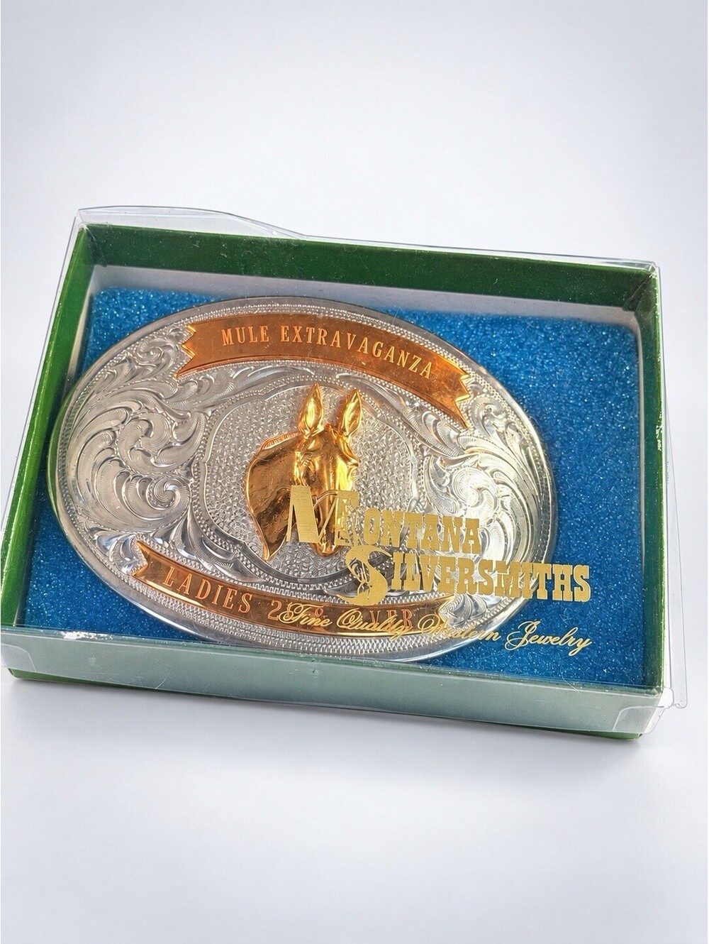 Vtg 1989 Montana Silversmiths Mule Extravaganza Trophy Belt Buckle Boxed WA